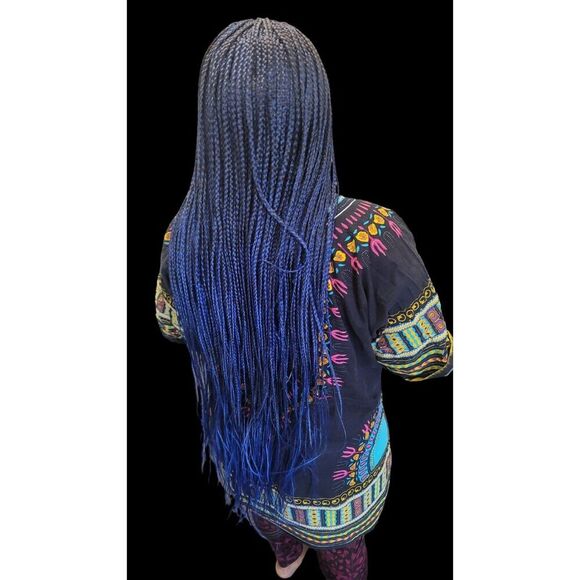 Handmade  Braided Lace Wig, Knotless Box Braids Long  Blue Ombre Wig NWT - Picture 3 of 15
